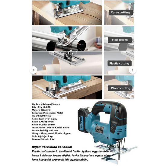 ASSUR Profesyonel 21v Çift Akülü Metal Şanzıman Dekupaj Testere Makinesi