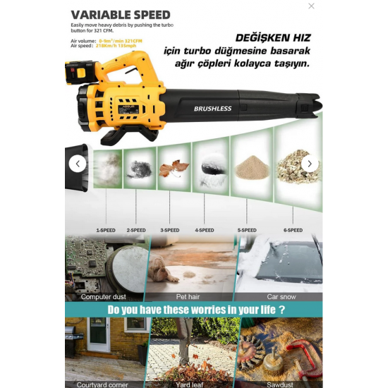 ASSUR Profesyonel 21 V Çift Akülü Turbo Motor 2800 Rpm Yaprak Hava Üfleme Makinesi