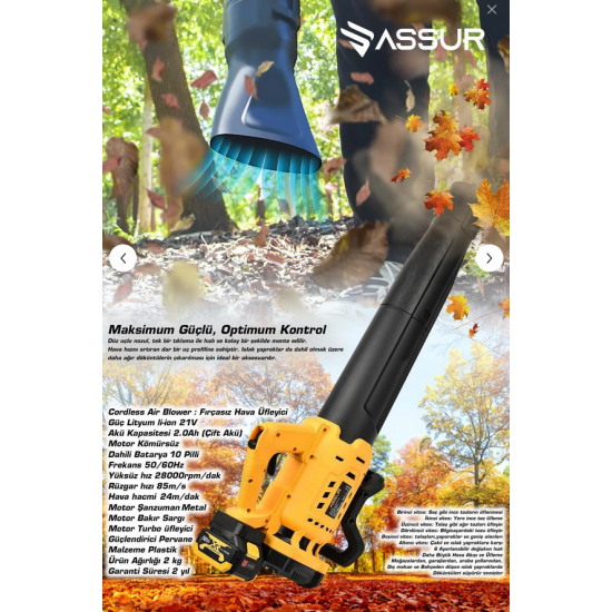 ASSUR Profesyonel 21 V Çift Akülü Turbo Motor 2800 Rpm Yaprak Hava Üfleme Makinesi