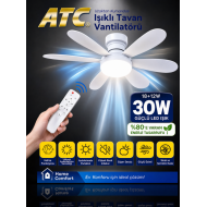 ATC 6 Pervaneli LED'li Tavan Vantilatörü Uzaktan Kumandalı Katlanabilir Tavan Fanı Sabitleme Duyu Hediyeli Ev Ofis Kullanımı