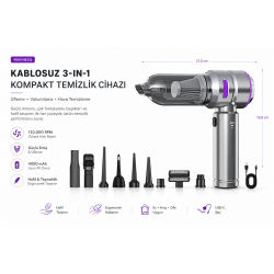  CASTU CS 59 Kablosuz Araç İçi Süpürge Mor | 20.000PA Güçlü Vakum | Fırçasız Motor | Üfleme & Vakum
