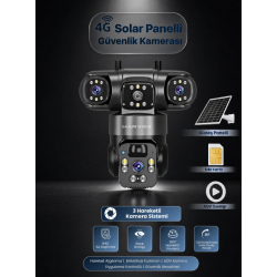 HARVOX HX-SC004 4G Solar Panelli Güvenlik Kamerası 3 Lensli SIM Kartlı IP67 Gece Görüşlü 355° Hareketli AOV Destekli