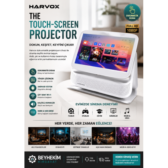 HARVOX Dokunmatik Akıllı Projeksiyon Cihazı
