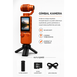 4K UHD Gimbal Kamera 32GB Hafıza Kartlı Tripodlu El Kamerası Video Kayıt Vlog Seyahat Kamerası
