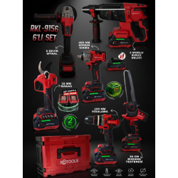 RETOOLS Bordo RKL9156 Profesyonel 21V 6'lı Set: Akülü Dal Budama Testeresi ve Bağ Budama Makası Kombinasyonu