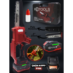 RETOOLS MUR-9106 Bordo 21V Profesyonel Şarjlı Dal Budama Testeresi (Çift Akülü / Otomatik Yağlamalı)