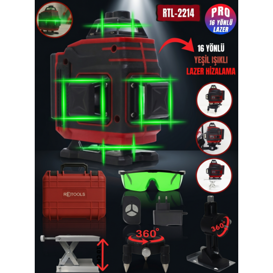 RETOOLS RTL-2214 BORDO 16 YÖNLÜ YEŞİL LAZER TERAZİ