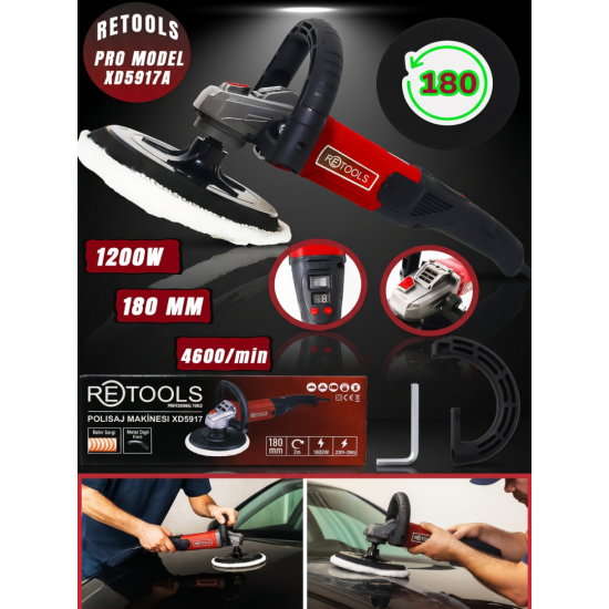 RETOOLS Bordo XD5917A Profesyonel 220V Devir Ayarlı Elektrikli Polisaj ve Pasta Cila Makinesi (Kablolu)