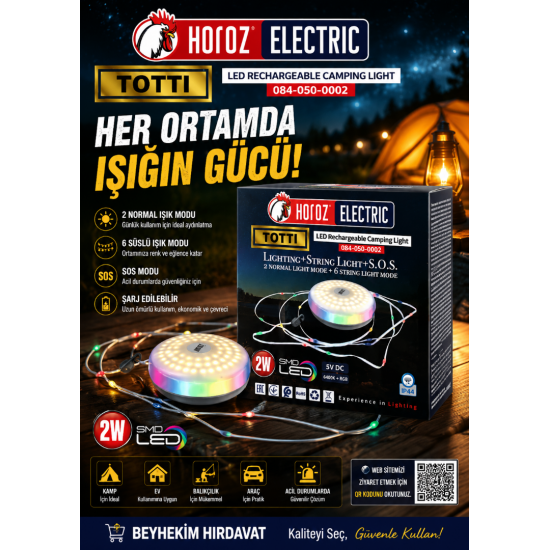 HOROZ ELECTRIC TOTTI LED ŞARJLI KAMP LAMBASI