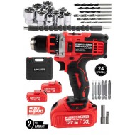 KİMMEER PLUS 12v 1.5 Ah Metal Şanzıman Çift Akülü Şarjlı 24 Parça Akülü darbeli Vidalama Matkap