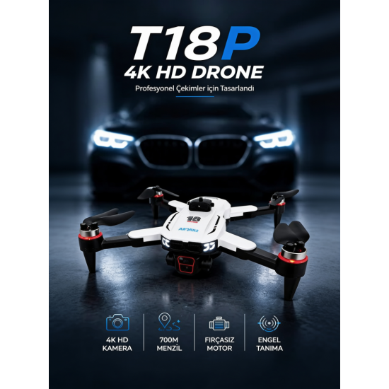 Airvolt INT-T18P Profesyonel Katlanabilir Akıllı Engel Sensörlü Kameralı Drone (Siyah)