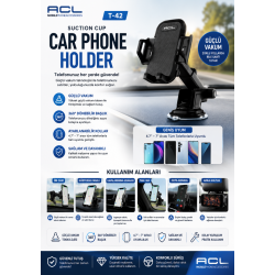 ACL T-42 Vantuzlu Araç İçi Telefon Tutucu 360° Döner Ayarlanabilir Telefon Standı