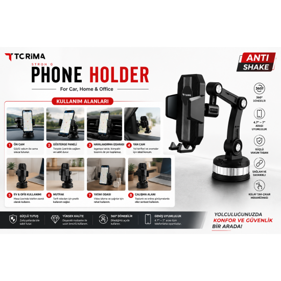 TORIMA JX-028 Güçlü Mıknatıslı Araç İçi Telefon Tutucu 360° Döner Manyetik Telefon Standı