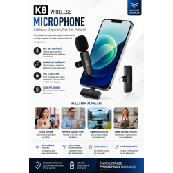 K8 Kablosuz Yaka Mikrofonu Type-C Akıllı Telefon Uyumlu Wireless Mikrofon