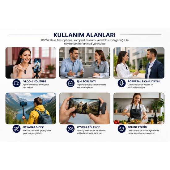 K8 Kablosuz Yaka Mikrofonu Type-C Akıllı Telefon Uyumlu Wireless Mikrofon