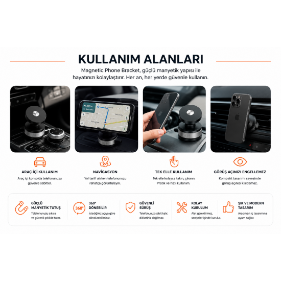 Manyetik Araç İçi Telefon Tutucu 2579G3 Güçlü Mıknatıslı Telefon Standı