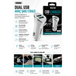 VONK BDL-CC03 Çift USB Araç Şarj Cihazı 2.4A Hızlı Şarj Destekli