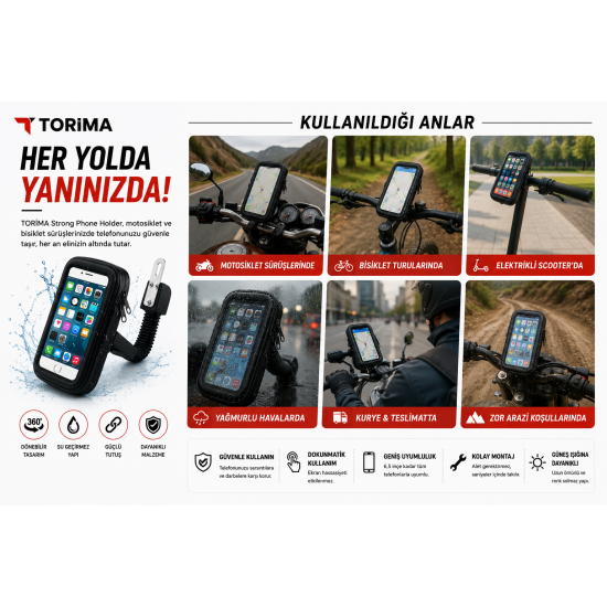 TORIMA JX-100 XL 6.5 İnç Motosiklet & Bisiklet Telefon Tutucu Su Geçirmez Kılıflı