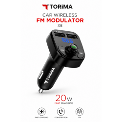 TORIMA X8 Bluetooth FM Transmitter Araç İçi FM Modülatör 20W Hızlı Şarjlı