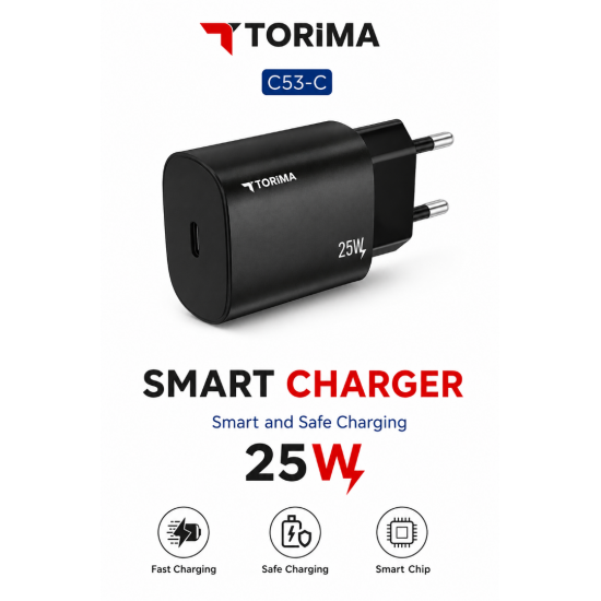 TORIMA C53-C 25W USB-C Hızlı Şarj Adaptörü PD Destekli Akıllı Şarj Cihazı