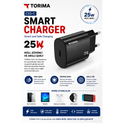 TORIMA C53-C 25W USB-C Hızlı Şarj Adaptörü PD Destekli Akıllı Şarj Cihazı