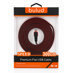 BULUD Speed Premium Flat Micro USB Kablo 300 cm Hızlı Şarj ve Veri Aktarım Kablosu