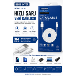 BLUE INTER BL10 USB-A to USB Type-C Hızlı Şarj ve Veri Aktarım Kablosu 3 Metre