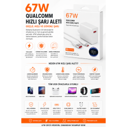 67W Qualcomm Quick Charge 3.0 USB-A Hızlı Şarj Adaptörü Type-C Kablolu