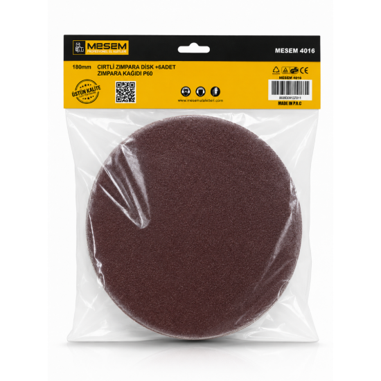 MESEM 4016 180 mm Cırtlı Zımpara Disk Seti P60 6 Adet Zımpara Kağıtlı