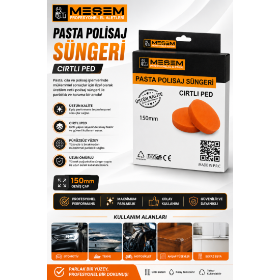 MESEM 150 mm Cırtlı Pasta Polisaj Süngeri