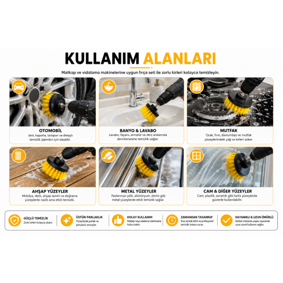 Matkap Uyumlu 4 Parça Temizlik Fırçası Seti