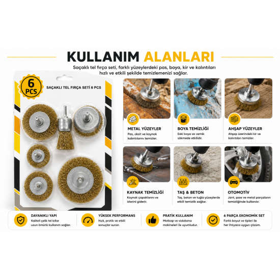6 Parça Saçaklı Tel Fırça Seti