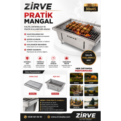ZİRVE Pratik Mangal 30x45 cm Katlanabilir Izgara Mangal