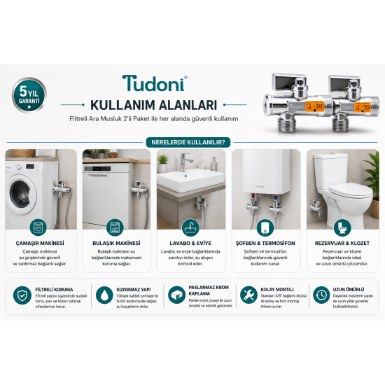 Turavit Filtreli Ara Musluk 3/8" (2'li Paket)