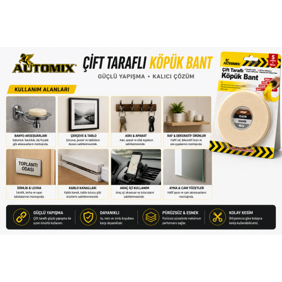 AUTOMIX Çift Taraflı Köpük Bant 5 Metre x 18 mm