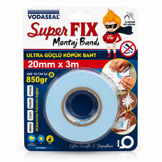 VODASEAL Super FIX Ultra Güçlü Köpük Montaj Bandı 20 mm x 3 Metre