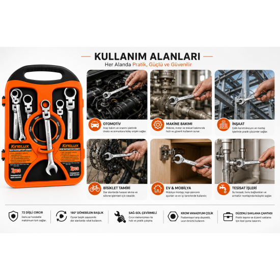 KingLux 7 Parça Cırcırlı Kombine Anahtar Seti