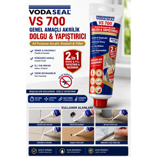 VODASEAL VS700 Genel Amaçlı Akrilik Dolgu & Yapıştırıcı Beyaz