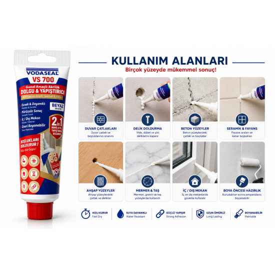 VODASEAL VS700 Genel Amaçlı Akrilik Dolgu & Yapıştırıcı Beyaz