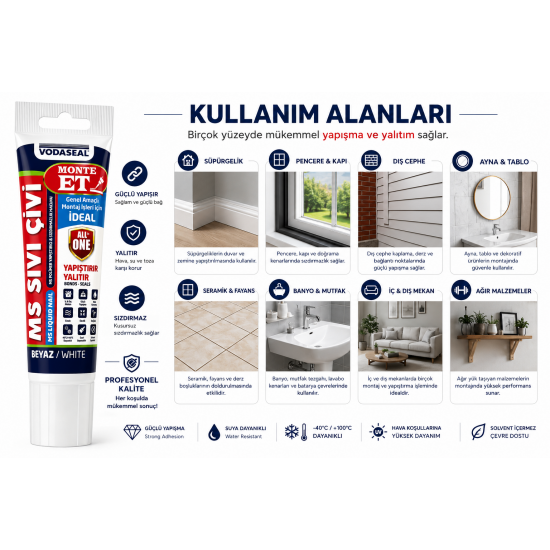 VODASEAL MONTE ET MS SIVI ÇİVİ Beyaz – Genel Amaçlı Montaj Yapıştırıcısı