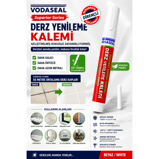 VODASEAL Derz Yenileme Kalemi Beyaz – Pratik Derz Boyama ve Yenileme Kalemi