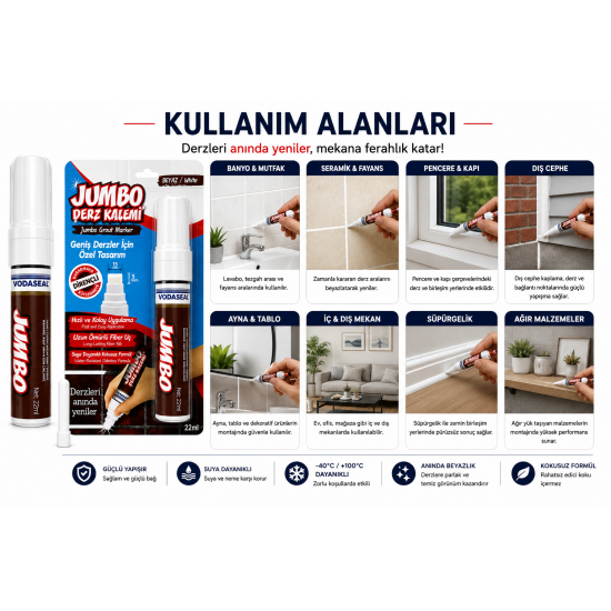 VODASEAL Jumbo Derz Kalemi Beyaz – Geniş Derzler İçin Profesyonel Yenileme Kalemi