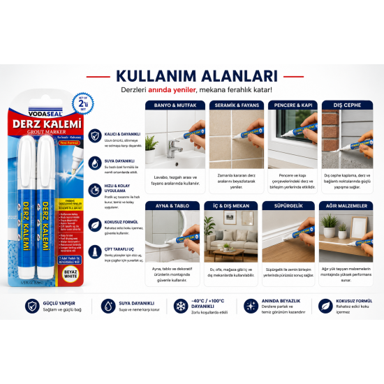 VODASEAL Derz Kalemi 2'li Set Beyaz – Fayans ve Seramik Derz Yenileme Kalemi