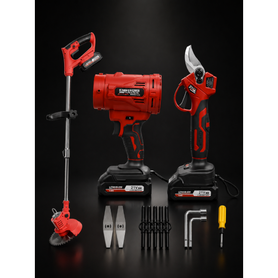 KİMMER PLUS 3'lü 21V Şarjlı Bahçe Bakım Seti