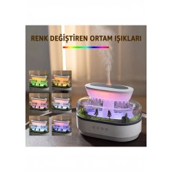 Yağmur Damlası Hava Nemlendirici - Aromaterapi Difüzör - 7 Renk Rgb - Dinlendirici Sesler - Sessiz Çalışma - Damlama Sesi - 