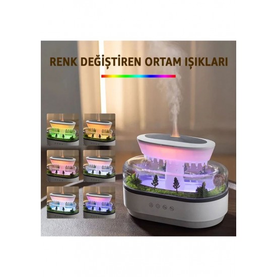 Yağmur Damlası Hava Nemlendirici - Aromaterapi Difüzör - 7 Renk Rgb - Dinlendirici Sesler - Sessiz Çalışma - Damlama Sesi -