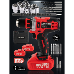 KİMMEER PLUS 12V Metal Şanzıman Şarjlı Matkap 24 Parça Akülü Vidalama Seti