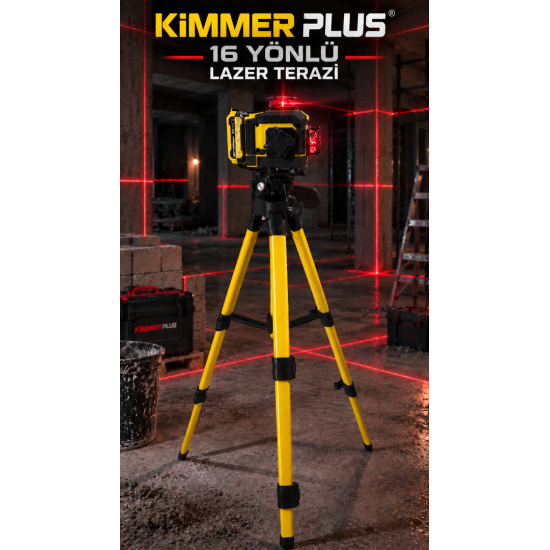 Kimmer Plus 16 Yönlü Lazer Terazisi Tripodlu Şarjlı Profesyonel Hizalama ve Ölçüm Seti