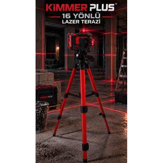 Kimmeer Plus 360° 16 Çizgili Yeşil Lazer Metre Terazi Otomatik Hizalamalı Tripodlu Set