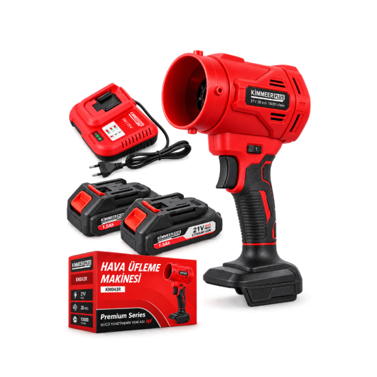 Kimmeer Plus 21V Akülü Hava Üfleme Makinesi KM043R – 2 Bataryalı Şarjlı Güçlü Üfleyici 10.000 Devir